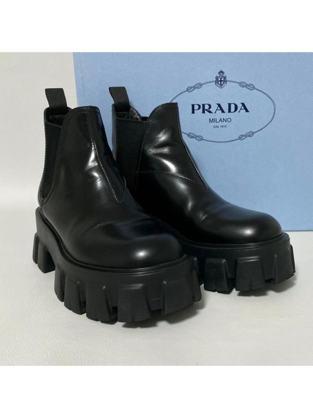 Prada Monolith Side Gore Boots 35.5 Black Short
